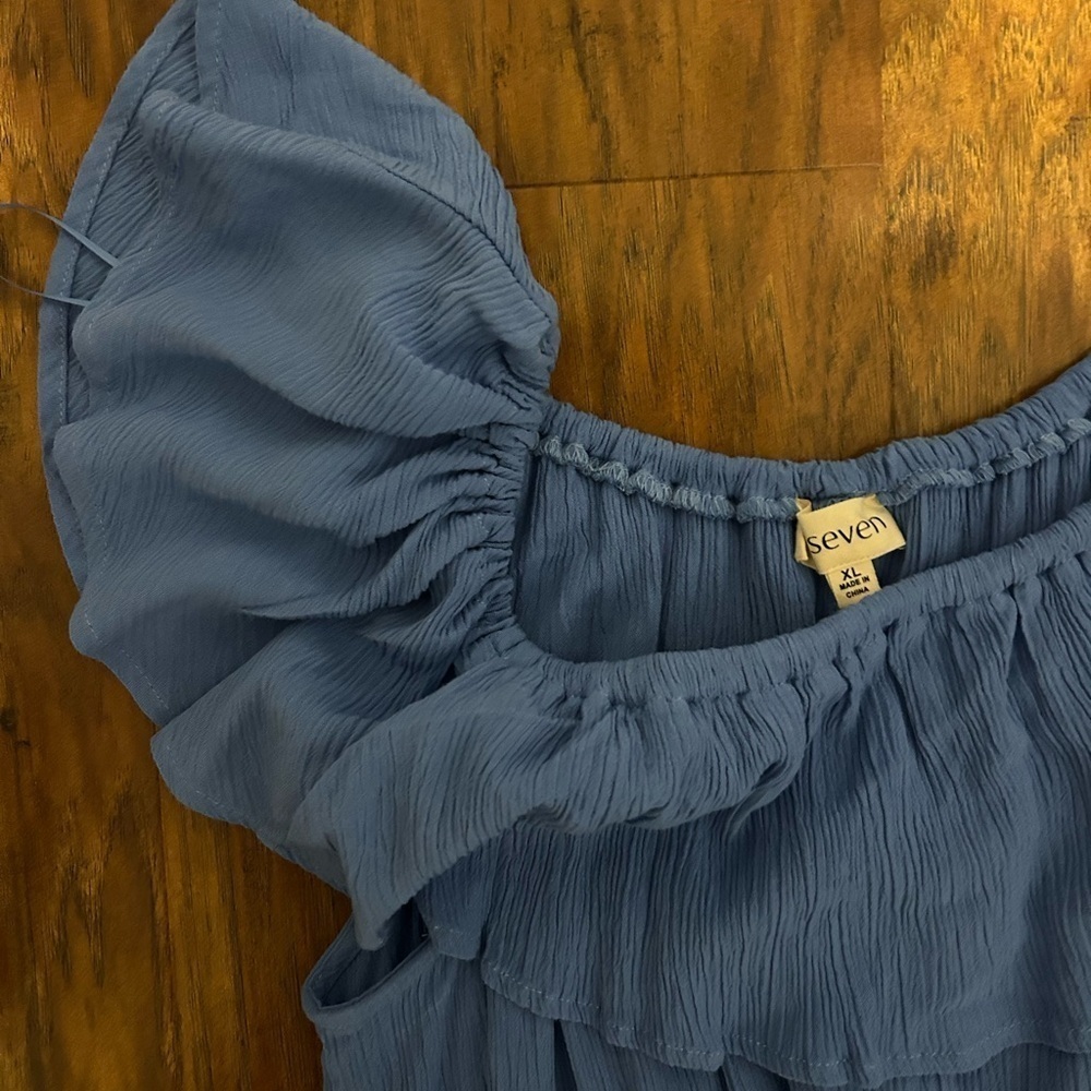 Women’s Knee-length Beach Cover-up Off The Shoulder Lite Blue Summer - Picture 3 of 4